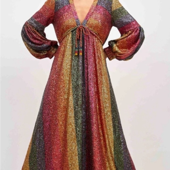 FARM Rio Dresses & Skirts - Farm Rio Stunning Rainbow Sequin Midi Dress Size Extra Small